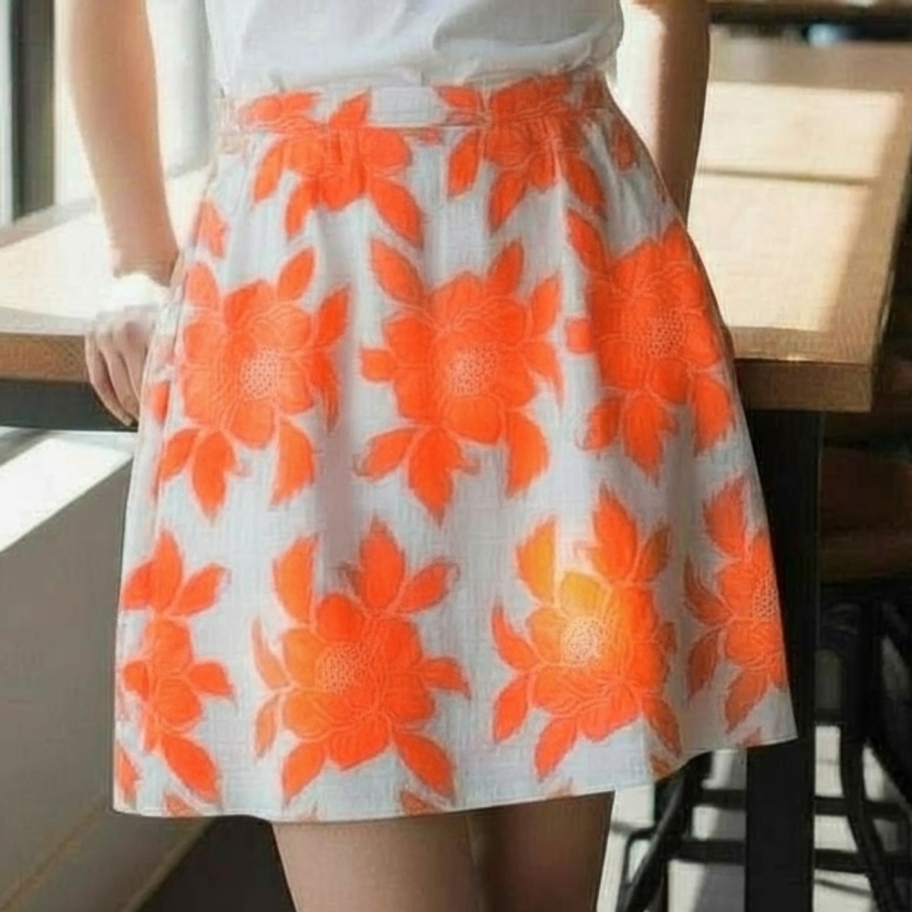 J. Crew Orange Floral Taffeta Skirt Size 10 - Picture 2 of 10